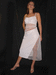 Платье для коктейля с прозрачными вставками. Белый лен с золотым напылением